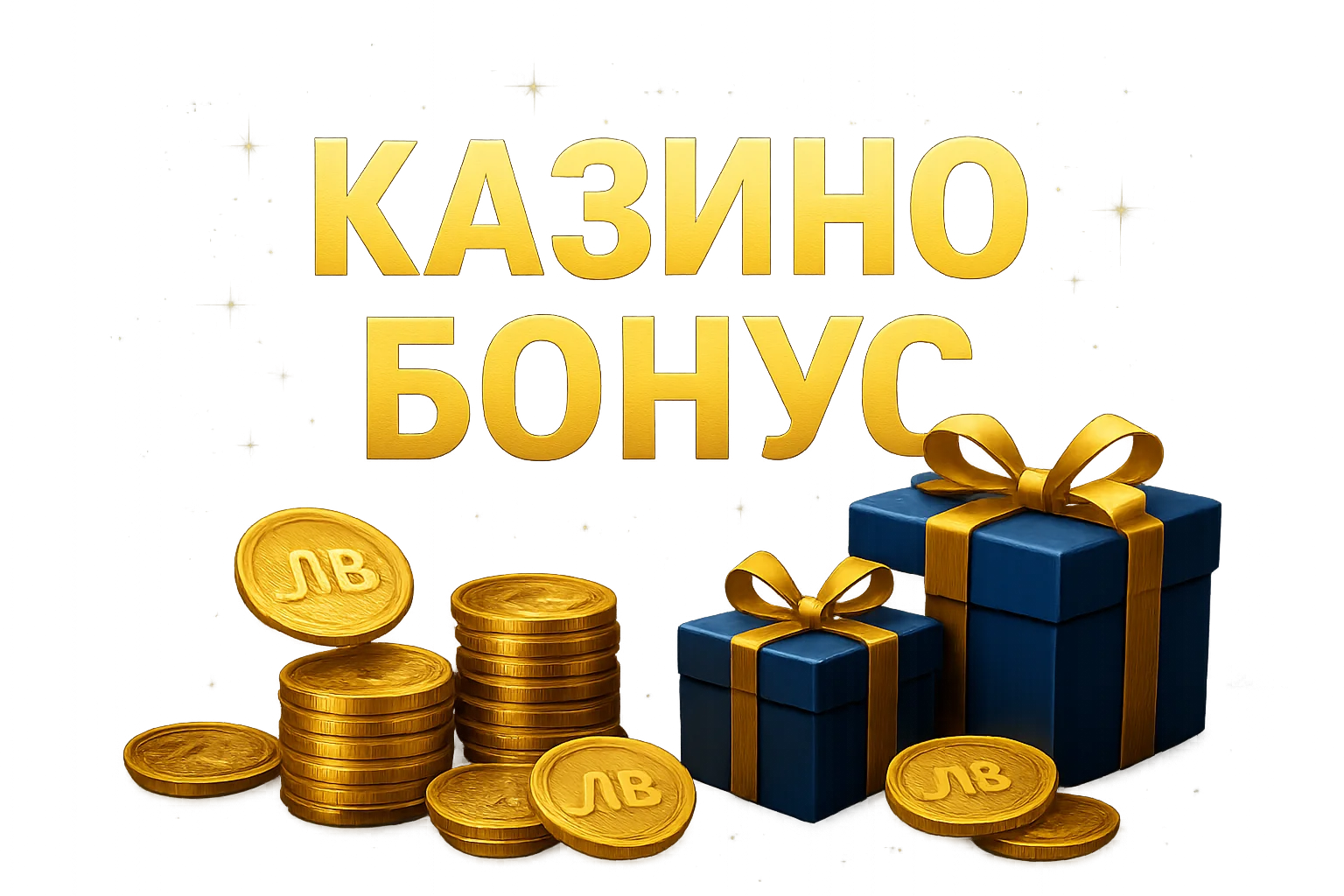 Банер за казино бонус с златни монети, подаръци и лв BGN символи